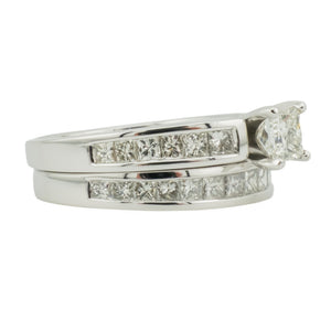 0.50ctw Princess Cut Diamond w/ Diamond Accented Wedding Set in 14K White Gold - Size 8