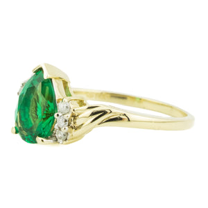 2.30ctw Pear Cut Emerald with Diamond Accents Gemstone Ring in 14K Yellow Gold - Size 7.25
