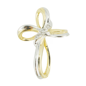 0.02ctw Diamond Accented Cross Pendant in 10K Two-Tone Gold - 1.4 Grams