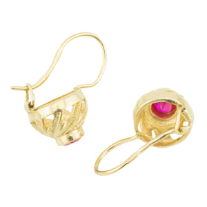 0.50ctw Lab Pink Sapphire Solitaire Gemstone Earrings in 14K Yellow Gold