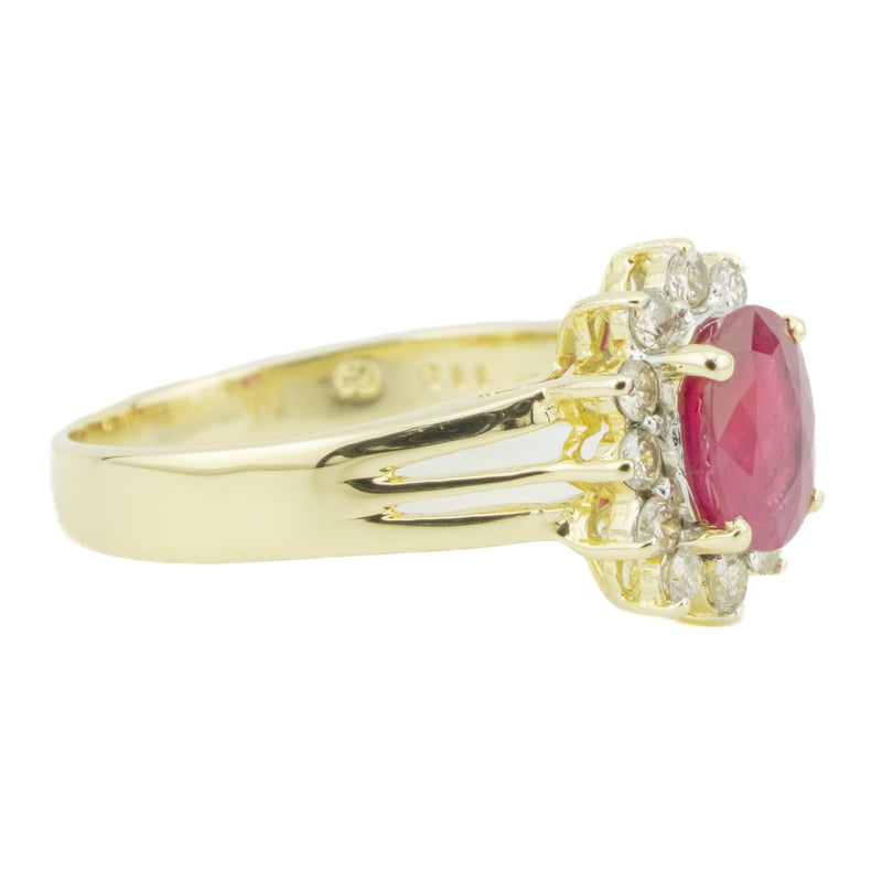 1.00ctw Oval Ruby & Diamond Accented Gemstone Ring in 14K Yellow Gold - Size 7