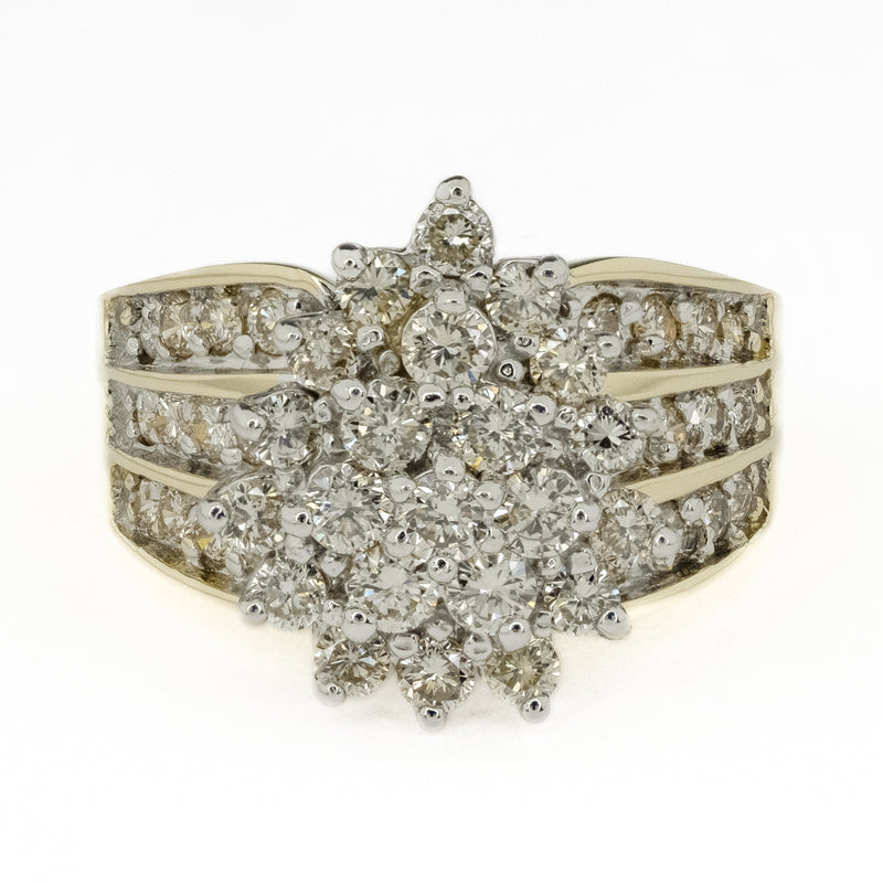 2.00ctw Round Diamond Accented Cluster Ring in 10K Two Tone Gold