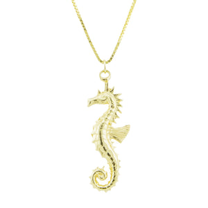 Gold Seahorse Pendant on 16" Curb Chain in 14K Yellow Gold -5.9 Grams