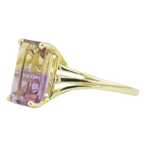 6.30ctw Emerald Cut Ametrine Solitaire Ring in 14K Yellow Gold - Size 9.25