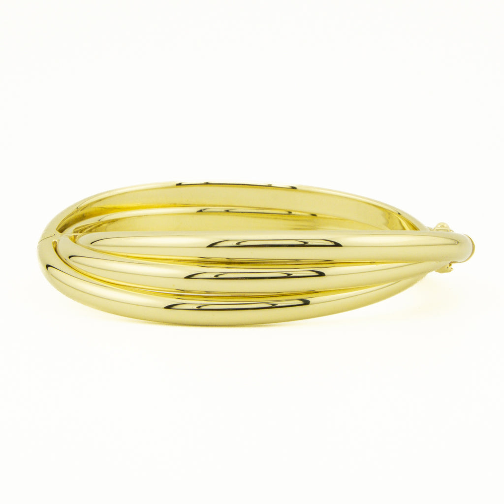 15mm Wide Hollow Hinged Bangle Stack Bracelet in 14K Yellow Gold - 32.2 grams