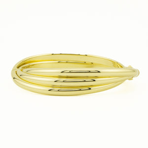 15mm Wide Hollow Hinged Bangle Stack Bracelet in 14K Yellow Gold - 32.2 grams