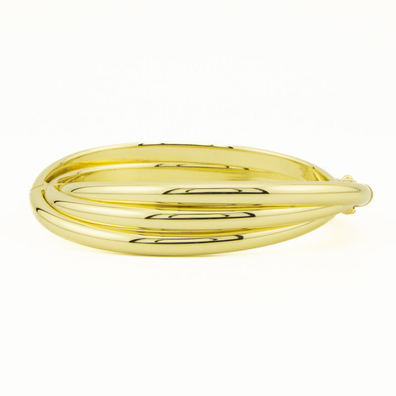 15mm Wide Hollow Hinged Bangle Stack Bracelet in 14K Yellow Gold - 32.2 grams