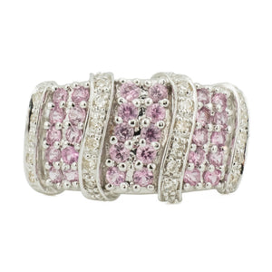 Pink Sapphire and Diamond Accented Ring in 14K White Gold - Size 8.5