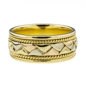 7.75mm Wide Gold Band Ring in 14K Tri-Tone Gold - Size 6.75