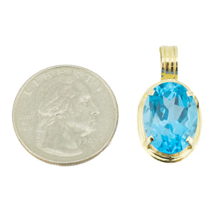 9.30ctw Oval Blue Topaz Solitaire Gemstone Pendant in 14K Yellow Gold -5.6 Grams