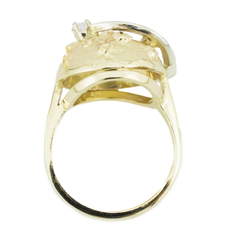 0.10ctw Round Solitaire Diamond Shooting Star & Moon Ring in 14K Two-Tone Gold - Size 6.5