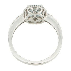 0.90ct Oval Aquamarine w/ 0.15ct Diamond Accents Gemstone Ring in 14K White Gold - Size 6.75