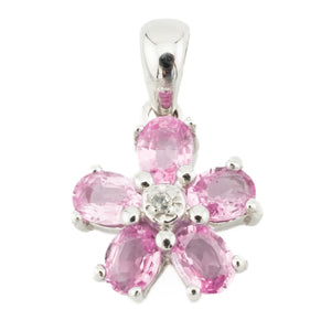 0.60ctw Pink Topaz & Diamond Flower Gemstone Necklace in 14K White Gold - 1.9grams