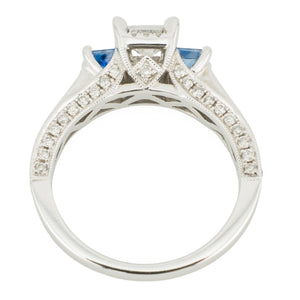 0.30cwt Princess Cut Diamond L/I1 & Sapphire Accented Engagement Ring in 14K White Gold- Size 6.75