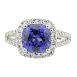 2.40ctw Cushion Tanzanite & Diamond Accented Ring in 14K White Gold - Size 6