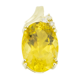 11.40ctw Oval Citrine with Diamond Accents Pendant in 14K Yellow Gold - No Chain