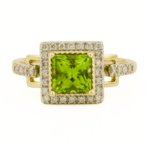 1.15ctw Princess Cut Peridot & Diamond Accented Ring in 14K Yellow Gold - Size 6.25