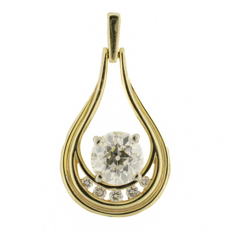 1.03ctw European Cut Diamond and Diamond Accented Pendant on 18" Necklace in 14K Yellow Gold