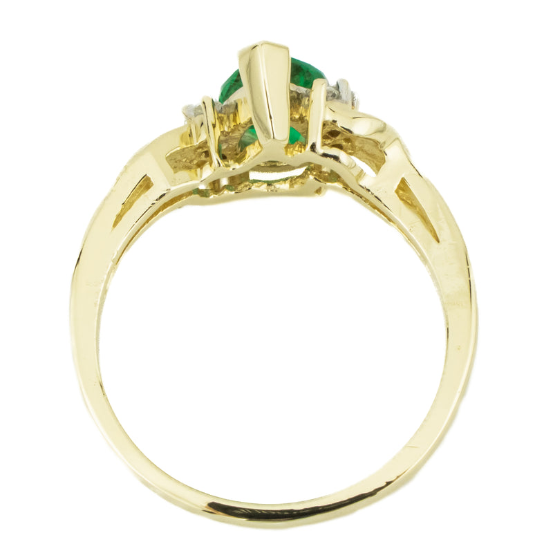 2.30ctw Pear Cut Emerald with Diamond Accents Gemstone Ring in 14K Yellow Gold - Size 7.25