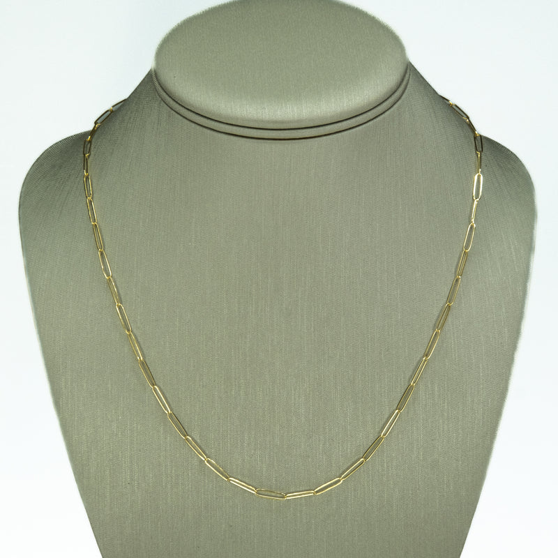 New 2.5mm Wide Oval Paperclip Link 18" Chain Necklace in 14K Yellow Gold