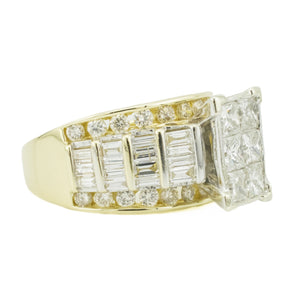 4.00ctw Diamond Cluster Engagement Ring in 14K Two-Tone Gold -Size 6.75