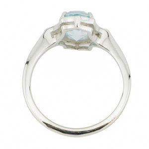 1.35ct Oval Aquamarine w/ Diamond Accents Gemstone Ring in 14K White Gold - Size 6.25