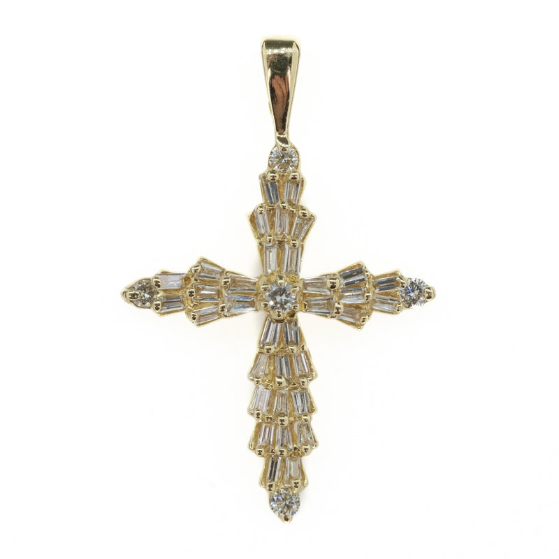 0.80ctw Diamond Accented Religious Cross Pendant in 14K Yellow Gold