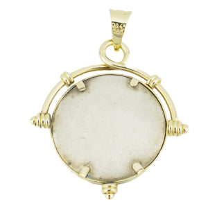 Owl of Athena Coin Replica in Sterling Silver with 14K Yellow Gold Bezel Pendant