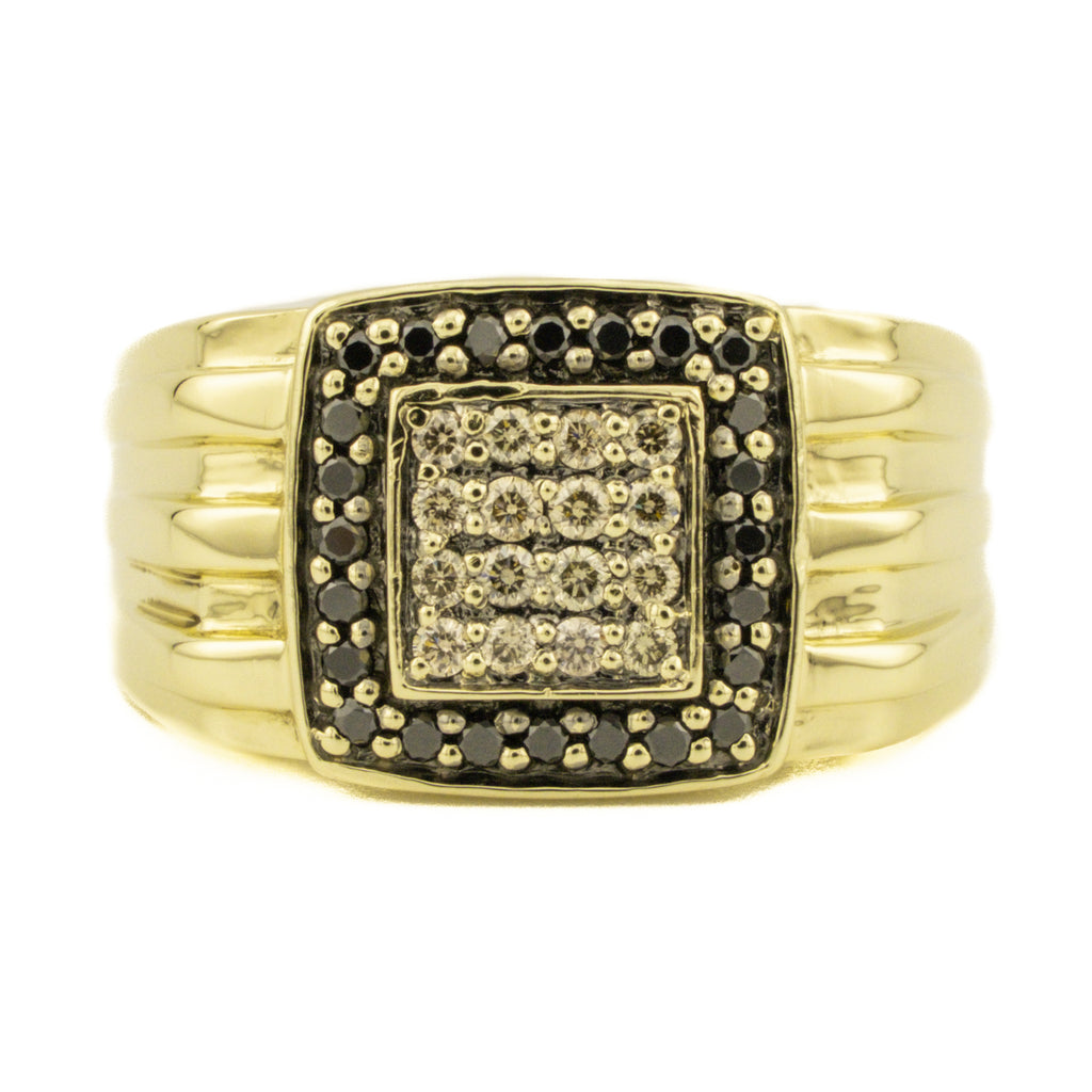 Multi-Colored Brown & Black Diamond Cluster Men's Ring in 10K Yellow Gold - Size 9.75