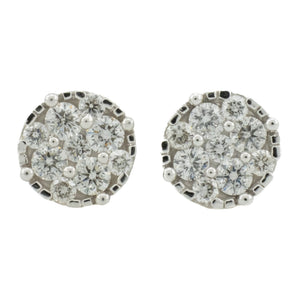 1.00ctw Round Diamond Accented Cluster Earrings in 14K White Gold - 2.8 Grams