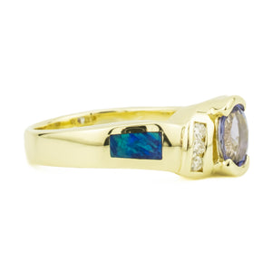 0.71ctw Tanzanite with Opal & Diamond Accents Gemstone Ring in 14K Yellow Gold