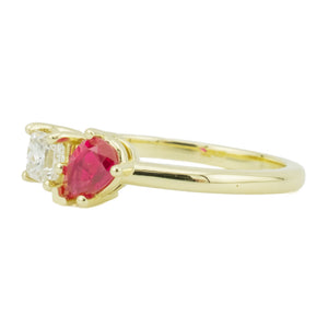 GIA 0.44ctw Princess Cut Diamond & 0.25ctw Pear Cut Ruby Ring in 14K Yellow Gold - Size 6.75
