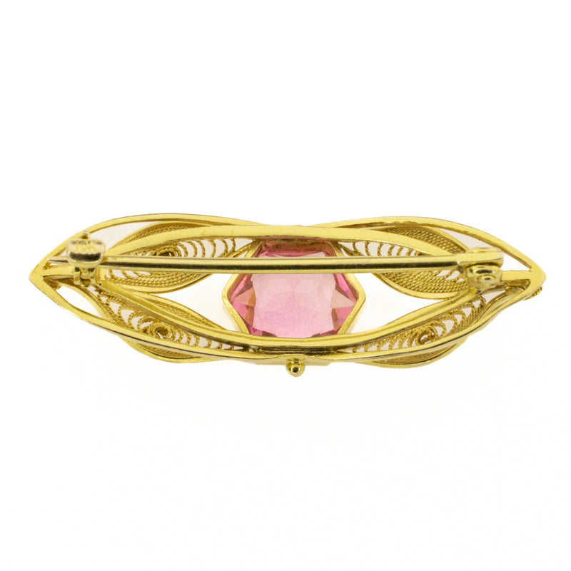 Pink Stone Brooch in 10K Yellow Gold