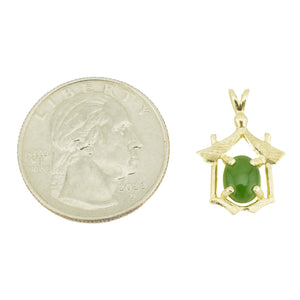 Oval Jade Solitaire Pagoda Pendant in 14K Yellow Gold - 1.4 Grams