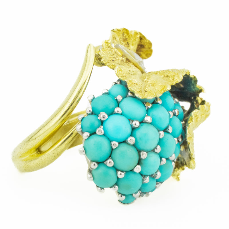 Turquoise and Diamond Vintage Grape Ring in 18K Yellow Gold - 4.75