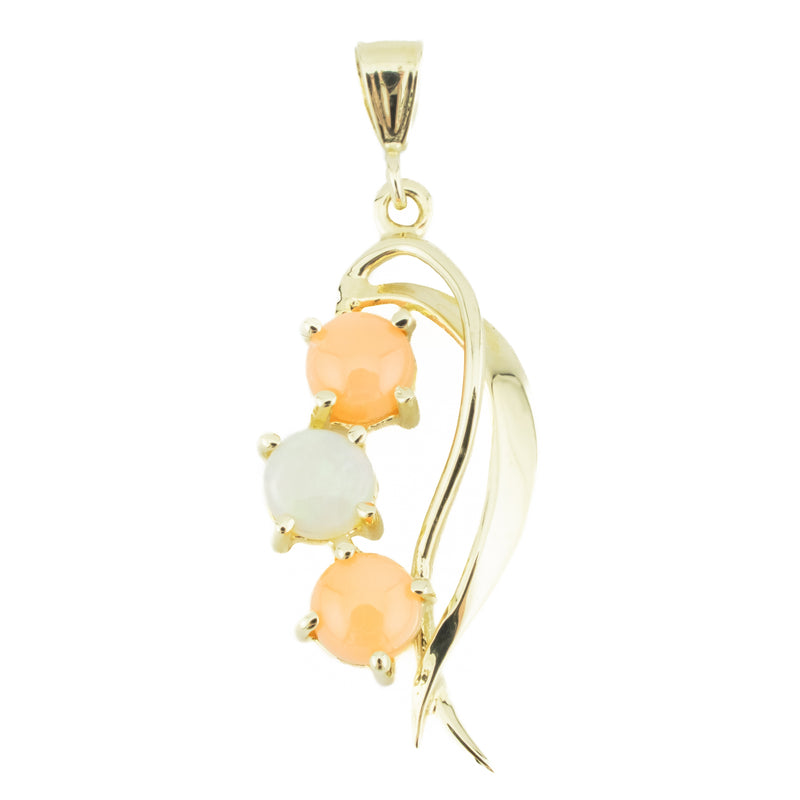 Opal and Coral Accented Pendant in 14K Yellow Gold