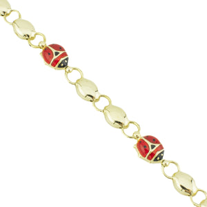 8mm Wide Enamel Ladybug 7" Bracelet in 14K Yellow Gold - 6.6 grams