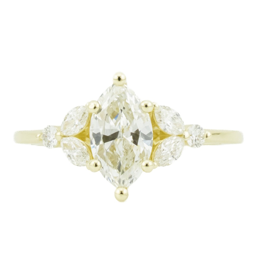 GIA 0.86ctw Marquise Diamond & Accented Engagement Ring in 14K Yellow Gold - Size 7