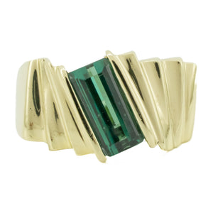 0.85ctw Emerald Cut Tourmaline Solitaire Ring in 14K Yellow Gold - Size 6.5