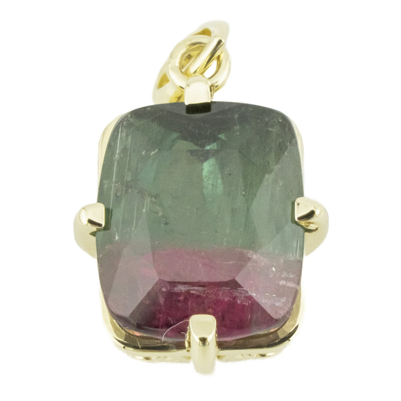 GIA 4.53ctw Watermelon Tourmaline Solitaire Gemstone Pendant in 14K Yellow Gold