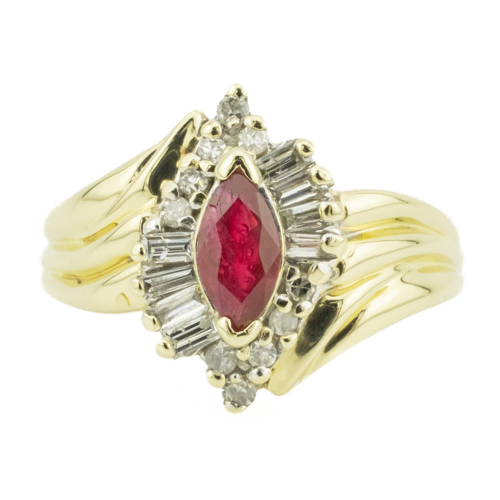 0.40ctw Marquise Ruby & Diamond Accented Gemstone Ring in 14K Yellow Gold - Size 6.5