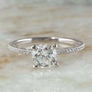 NEW Tacori Platinum GIA 0.82ct Round Diamond SI1/G Side Accented Engagement Ring