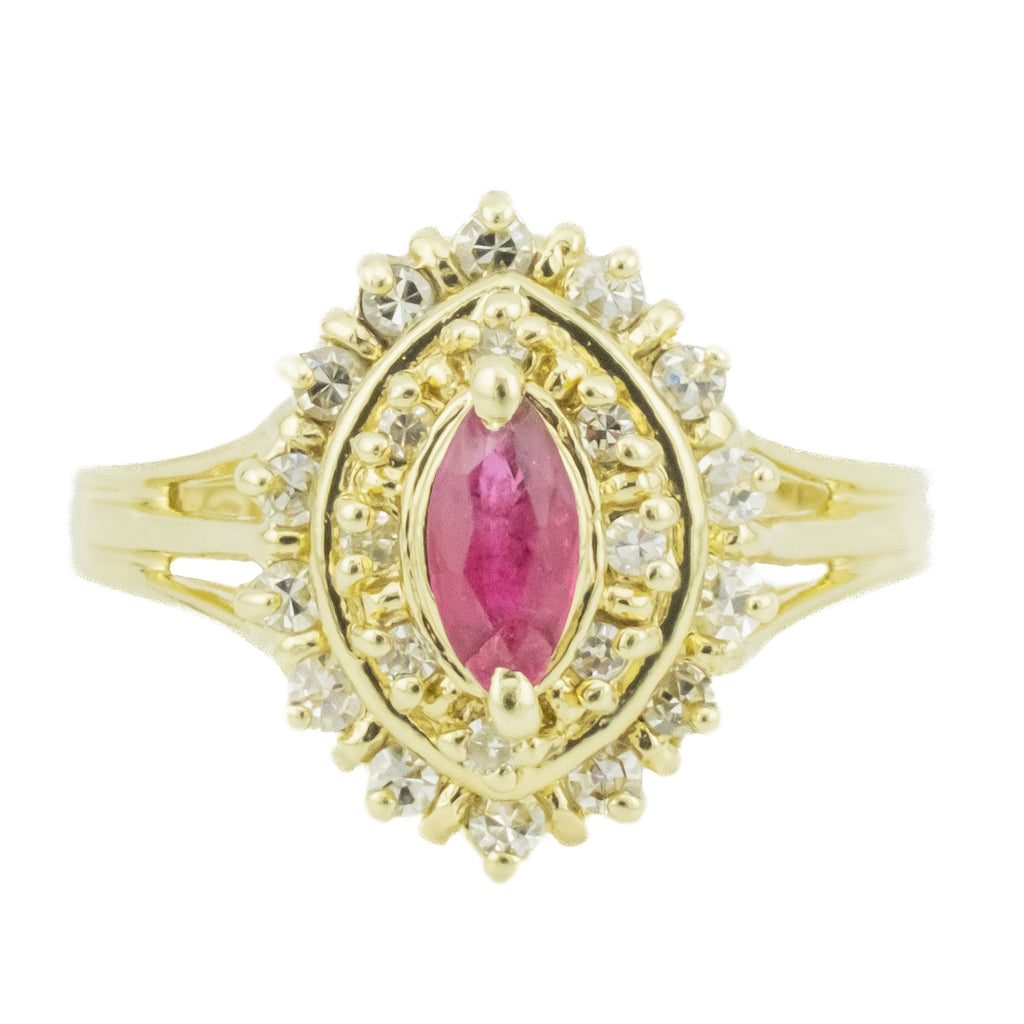 0.23ctw Marquise Ruby & Diamond Accented Gemstone Ring in 14K Yellow Gold - Size 6.5