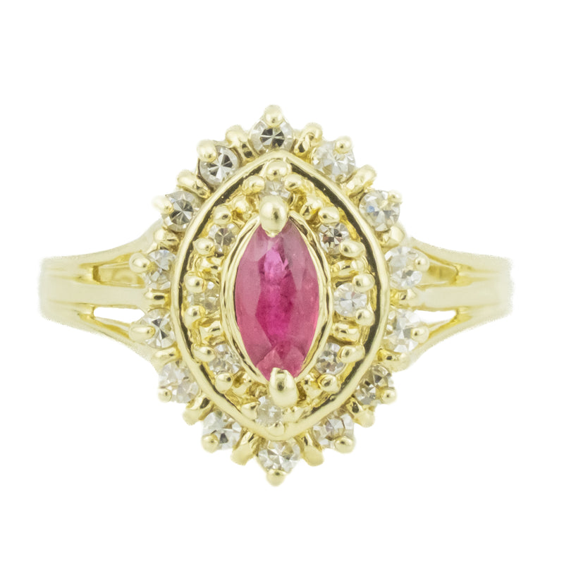 0.23ctw Marquise Ruby & Diamond Accented Gemstone Ring in 14K Yellow Gold - Size 6.5