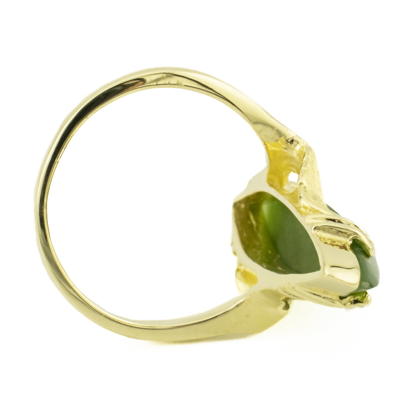 Jade Gemstone Solitaire Fashion Ring in 14K Yellow Gold - Size 6.5