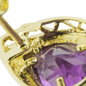 0.90ctw Pear Cut Purple Amethyst Solitaire Gemstone Earrings in 14K Yellow Gold