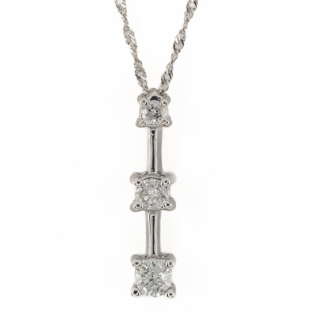 0.21ctw 3 Diamond Drop Pendant with 18" Rope Chain in 14K White Gold