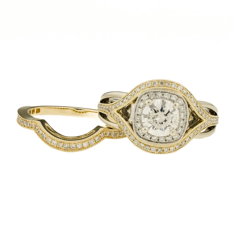 1.00ctw Round Brilliant Diamond with 1.24ctw Diamond Accents Wedding Set in 14K Two-Tone Gold - Size 7.5