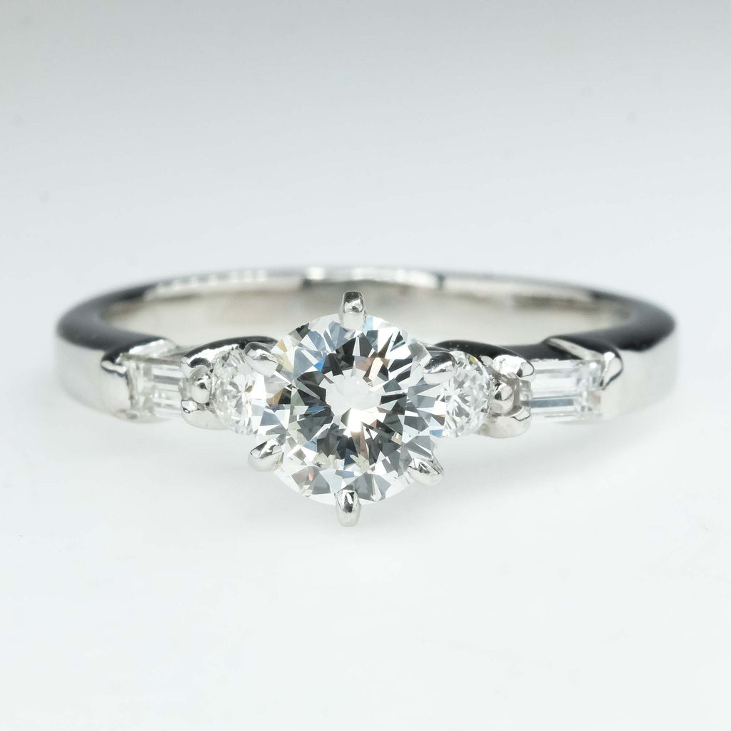 Platinum 0.90ctw Round Diamond with Side Accents Engagement Ring Size 6