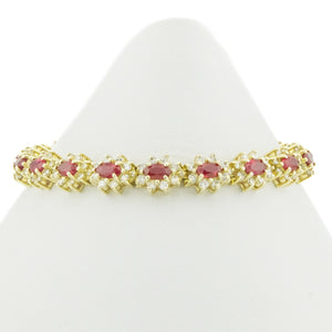 5.90ctw Oval Ruby and Diamond Accented Bracelet in 14K Yellow Gold - 18 Grams